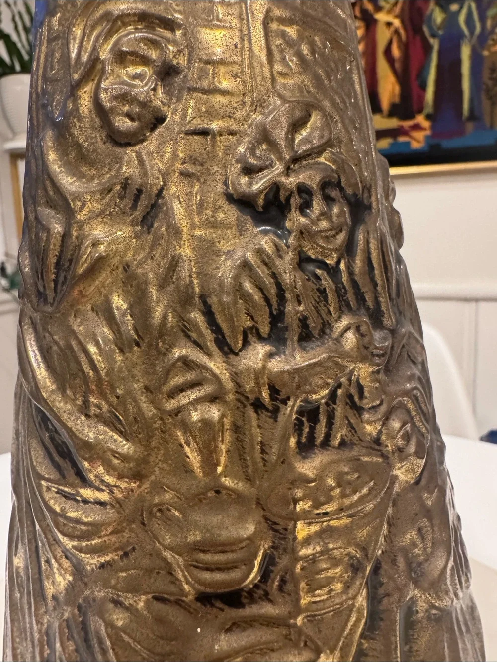 Brass-Tone Embossed Decorative Pitcher